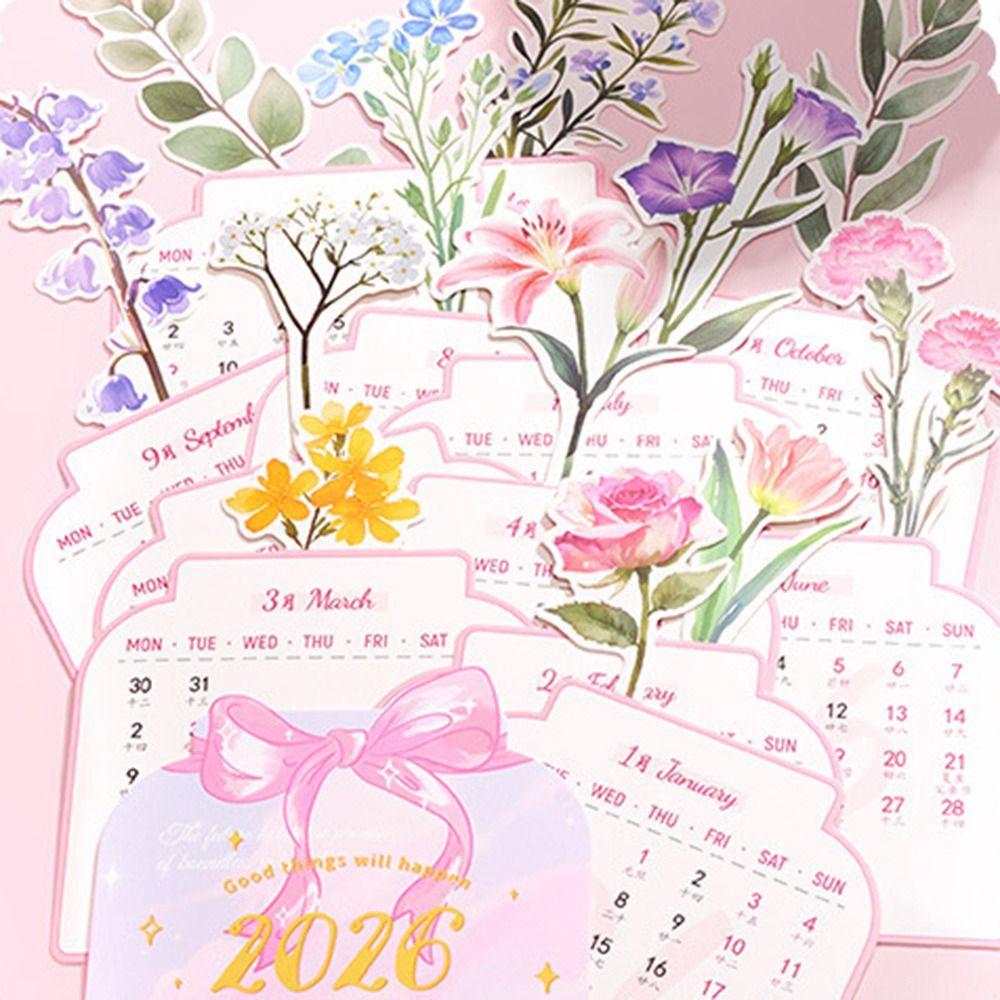 Wooden Base 2026 Desktop Calendar Vase Shaped Monthly Planner  for Table Desk Decor