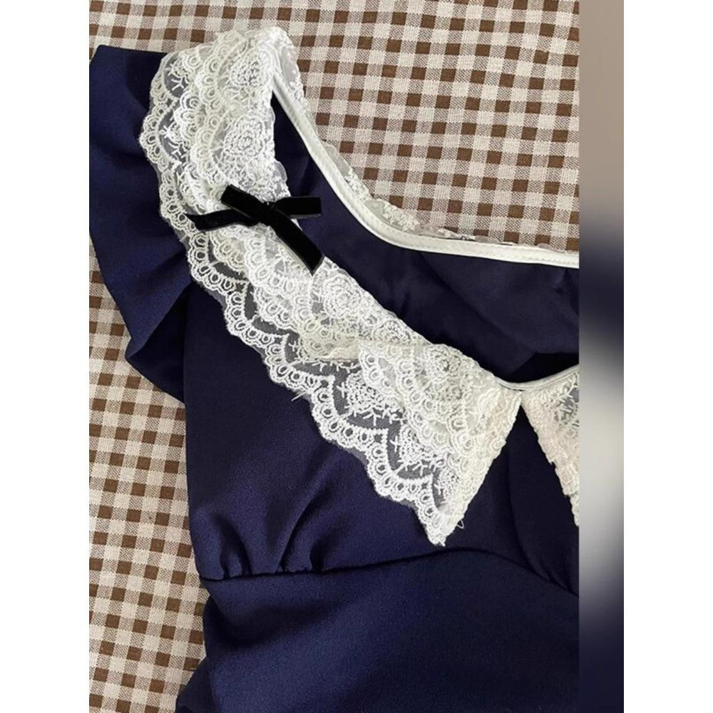 

Элегантное платье с рукавами-крылышками из французского кружева - Маленький летний крой с облегающей талию короткой юбкой L (recommended 50-55 kg)