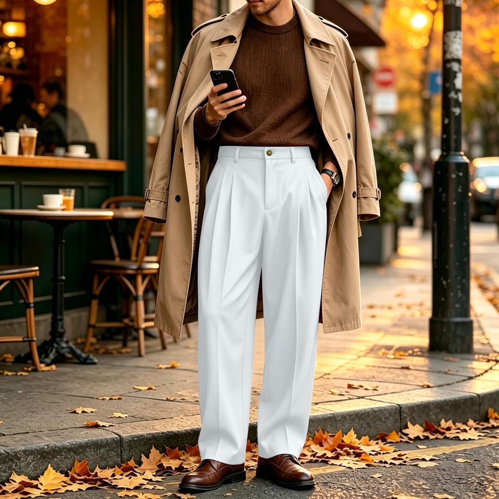 Men's Straight Leg Dress Pants Relaxed Fit Wide Leg Casual Trousers