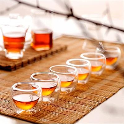 2/4/6Pcs 50ml Double Wall Glass Tea Cup Set Heat-resisting Glass Small Transparent Kungfu Teacup Beer Coffee Drink Cup Drinkware
