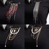 Retro Red Bead Tassel Pin Clothes Decor Clothing Jewelry Accessories Design Metal Multi Chain Brooch Exaggerate Long