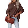 Women's Casual Off-shoulder Batwing Long Sleeve Waffle Knit Pullover Waist Cinching Sweater Top