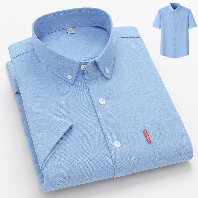 2026 New Luxury Men's Shirt Short Sleeve Summer Casual Oxford Fabric Solid Color 100% Cotton Social Office Slim Fit Men's M-5XL