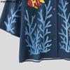 INCERUN Men Lapel Half Sleeve Floral Print Casual Loose Oversized Shirts