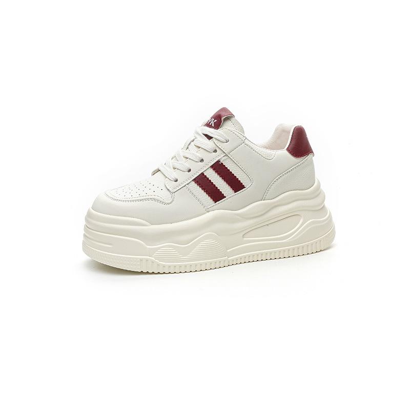 8.5 Inner Height Increase White Shoes Women's Autumn New Leather Thick-soled Small Shallow Mouth Casual Sports Shoes