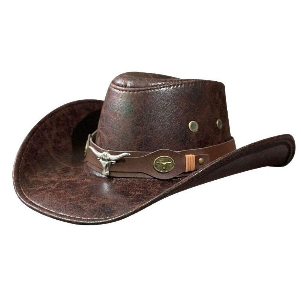 Vintage Kunstleder Cowboyhut Retro Breiter Rand Sonnenhut Western Cowboyhut Für Männer Frauen Unisex