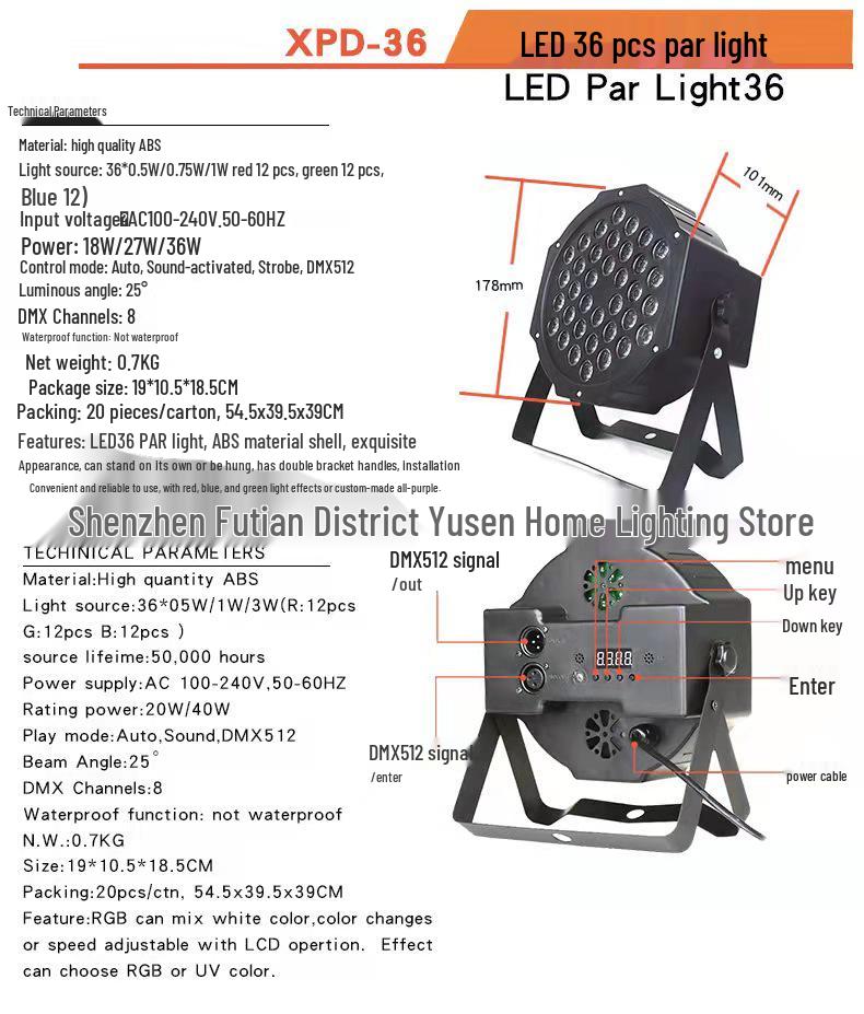Remote Control LED Par Light - 18 or 36 LEDs - Color Changing Stage, Wedding, and KTV Lighting