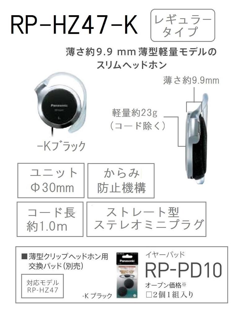 Panasonic Clip Headphones, Black, RP-HZ47-K