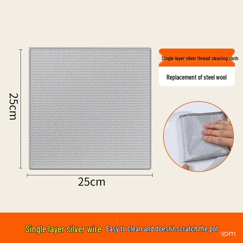 Silver Thread Double-Layer Scouring Pad: Thick, Non-Scratch, Degreasing, Water-Absorbent, Wear-Resistant Dishwashing Towel.