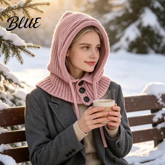 Knitted Hat with Neck Warmer Women Hooded Scarf for Winter Knit Pullover Balaclava Hood Cozy Adjustable Drawstring Warm Gaiter Skull Cap