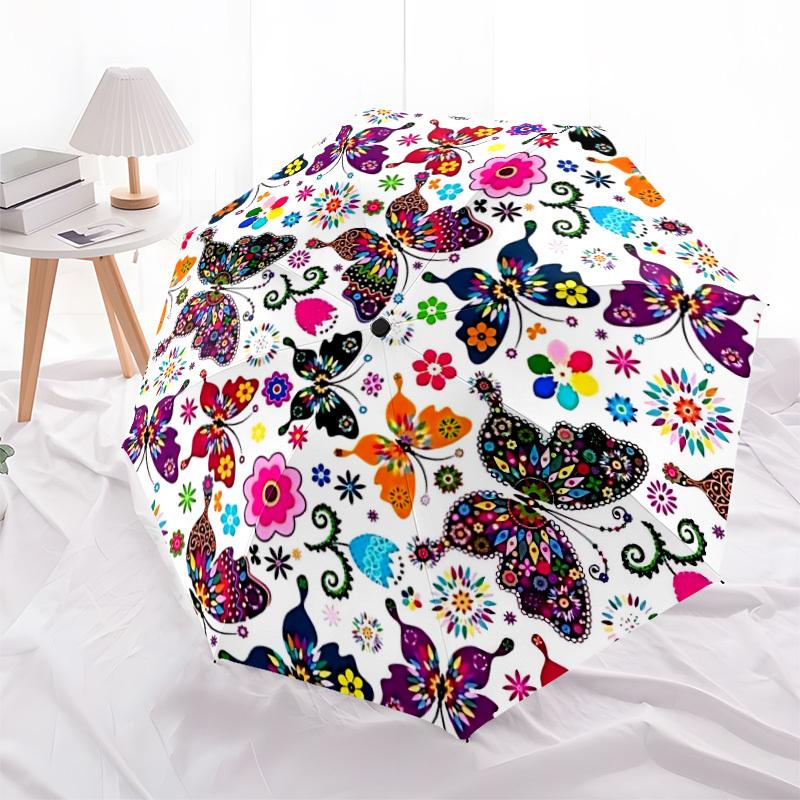 1pc Butterfly Mandala Automatic Opening/Closing Folding Umbrella with 101 Ribs, Plastic Handle, Windproof Portable Sunshade Umbrella Hallowe