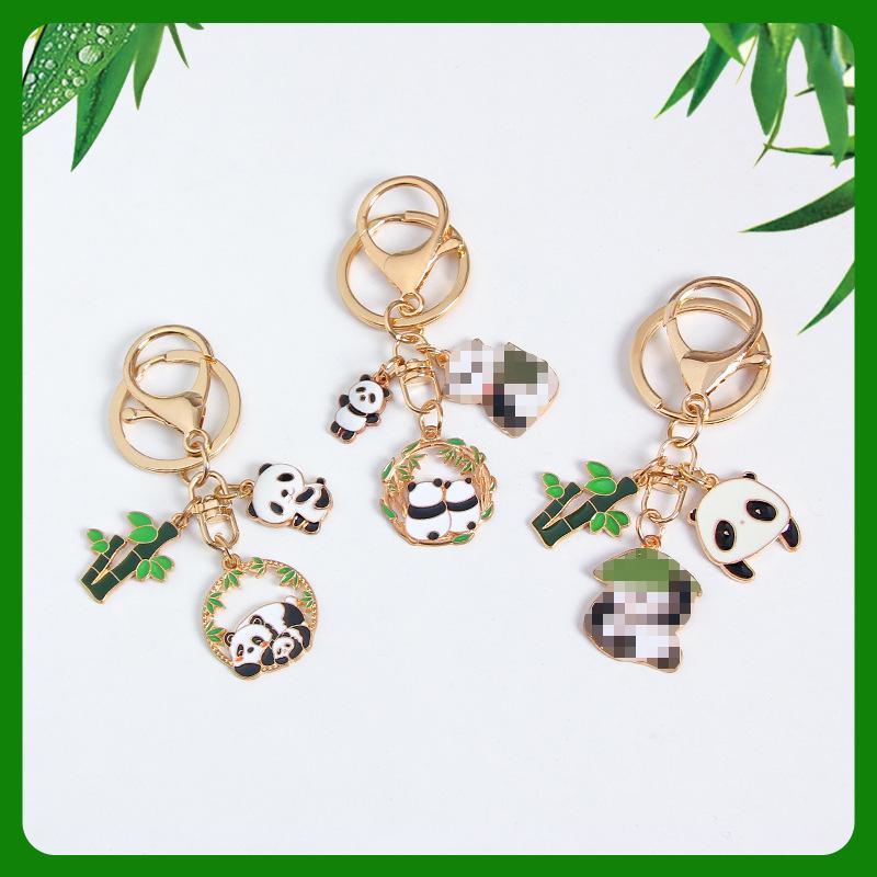 Panda Bamboo Cartoon Metal Keychain Pendant - Cute Alloy Accessory