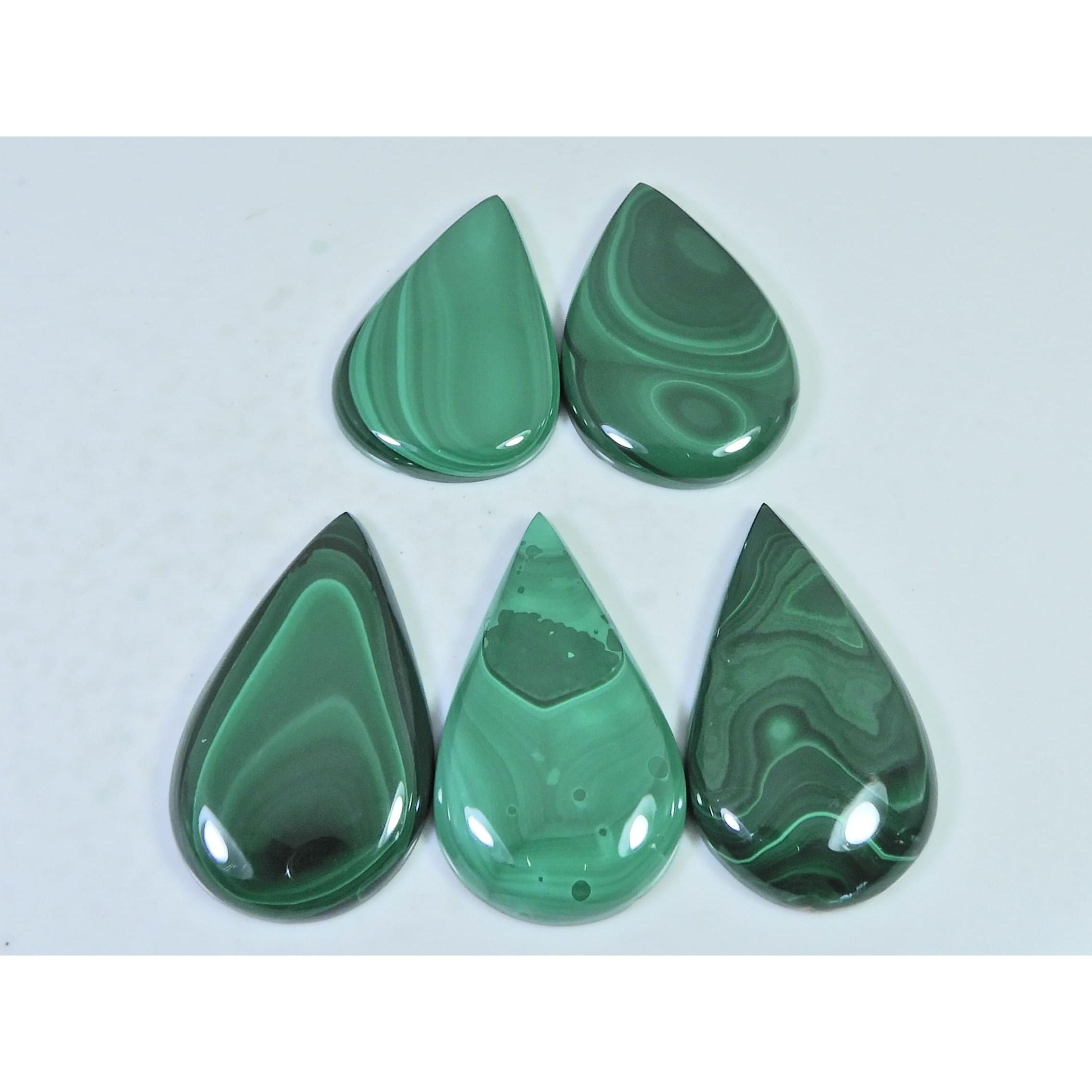 315Cts. Natural Malachite Pear Shape Cabochon Loose Gemstone 5Pcs Lot C-2096