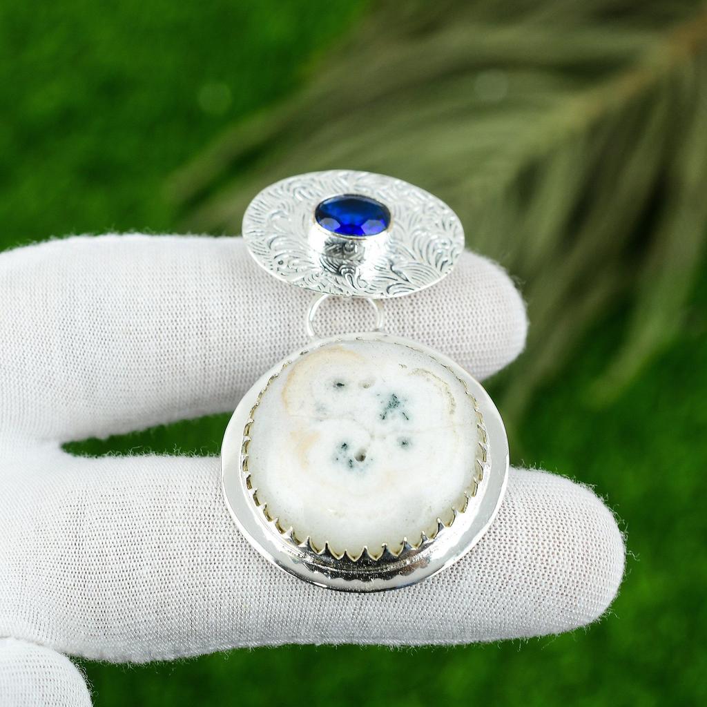 Birthday Gift For Her Natural White Solar Quartz Gemstone Pendant 925 Silver