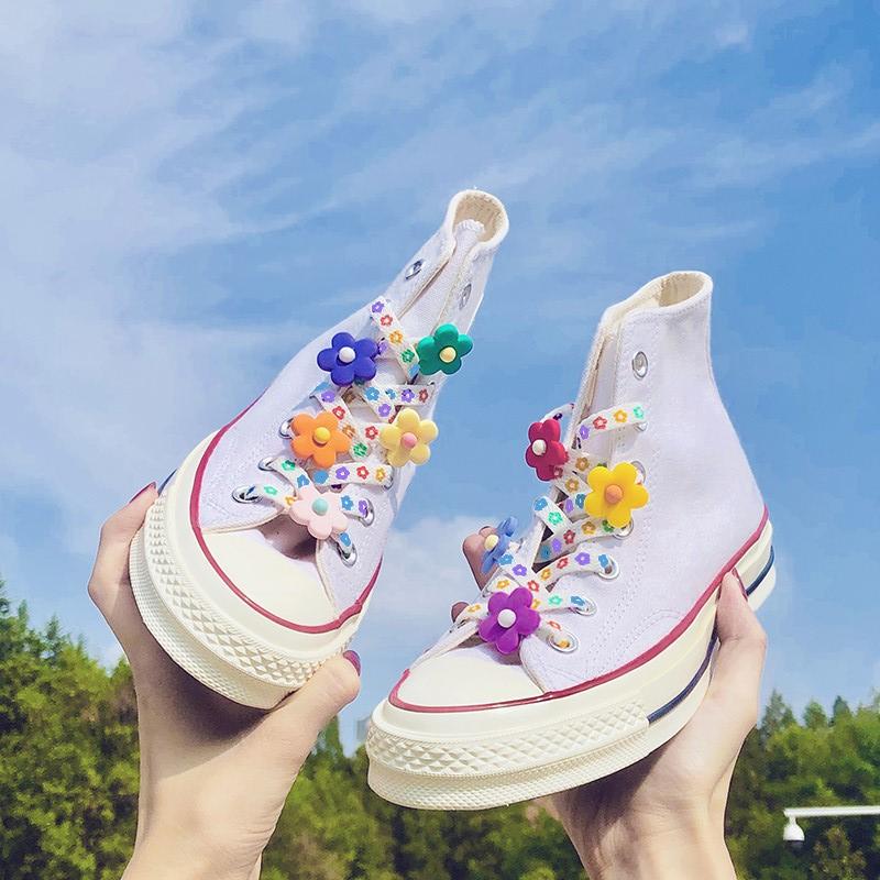 1 Pair/2pc Shoelaces Decoration Flower Clip Shoe Buckle Cute Sneaker Canvas Cartoon Shoe Charm Trend Color Shoe Laces Accesories