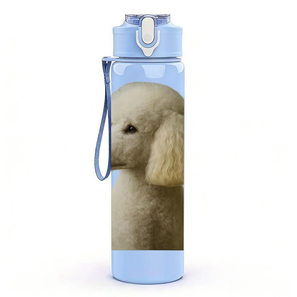 1PC Elegant White Poodle Dog 750ml Color Plastic Sports Water Bottle Leakproof Flip Straw Lid Suitable for Sports Office Home Use
