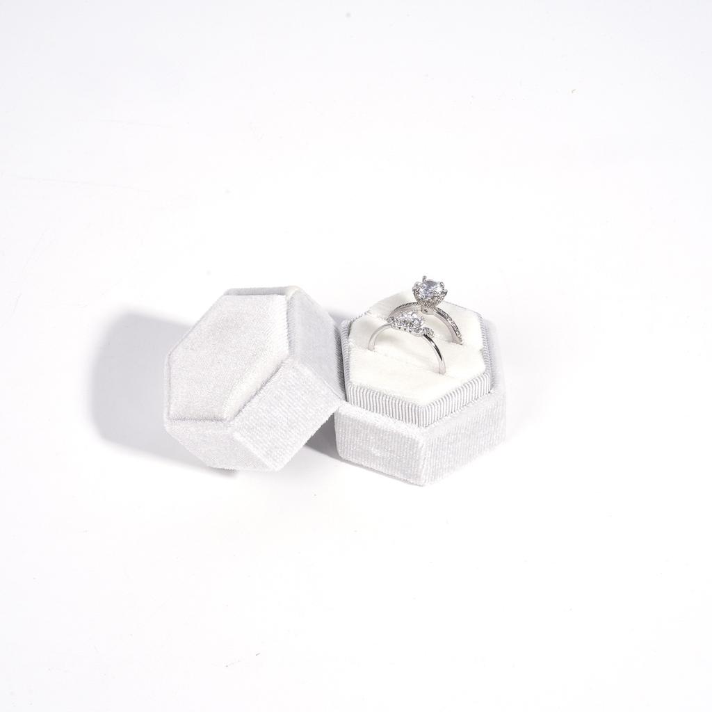 Vintage Hexagon Jewelry Double Ring Box Empty Case Holder for Engagement Wedding Ceremony Valentines Day Gift