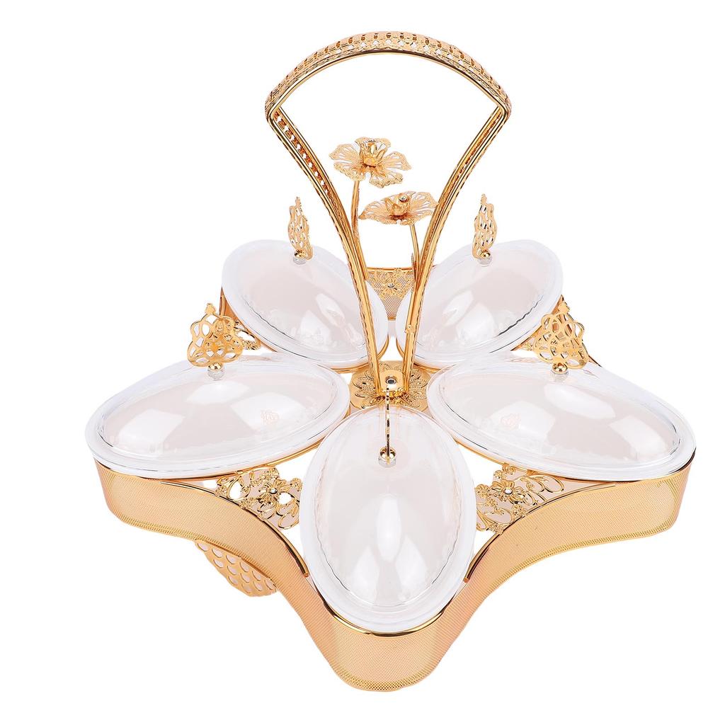 Divided Platter Gold Exquisite Serving Tray with 5 Oval Compartments Handle Lids for Fruits Nuts  
