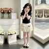 Girls Sweet Summer Bow Short Sleeve Top with Cartoon Cake Skirt Set