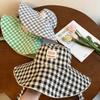 Korean Style Fisherman Hat Versatile Large Brim Sun Cap New Plaid Bucket Hat  for Summer Travel