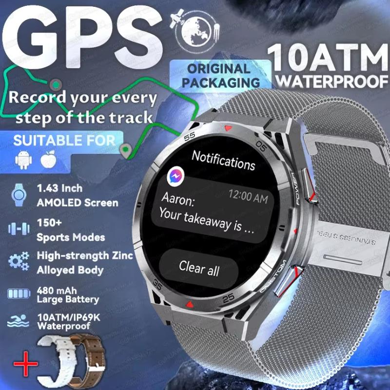 2025 New Dual-Band Satellite GPS Smart Watch Men 1.43'' AMOLED Screen Compass Heart Rate BT Call IP69 Waterproof Swimming Watch