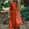 Vestidos casuales de cintura media con cuello en V y manga larga con estampado de Color sólido para primavera y otoño para mujer