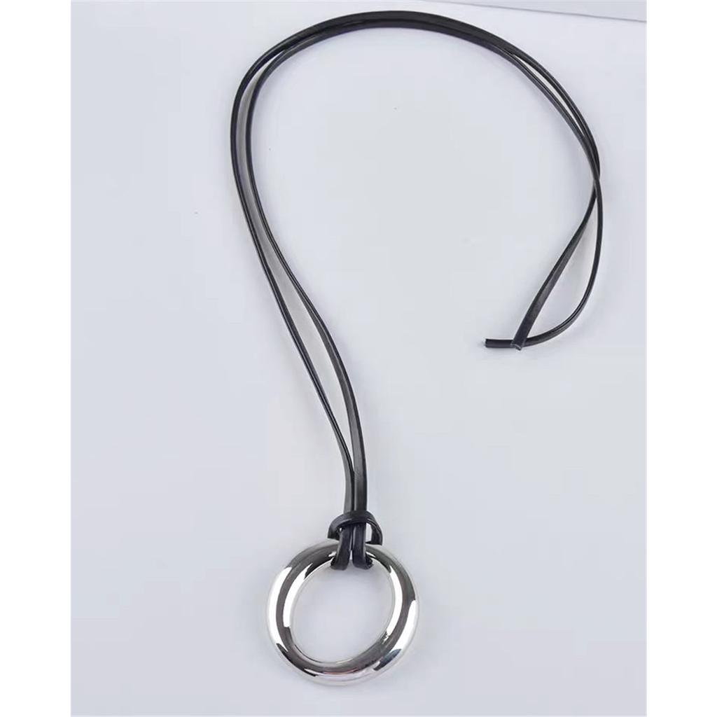 Tooxika Simple Light Luxury Design O-ring Pendant Necklace Leather Cord Adjustable Long Jumper Chain Women