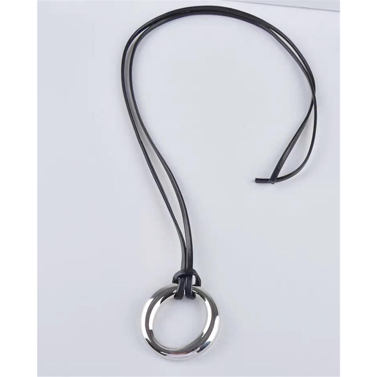 

Tooxika Простой дизайн легкой роскоши, ожерелье с подвеской в виде кольца, кожаный шнур, регулируемая длинная цепочка-джемпер, женское серебряный