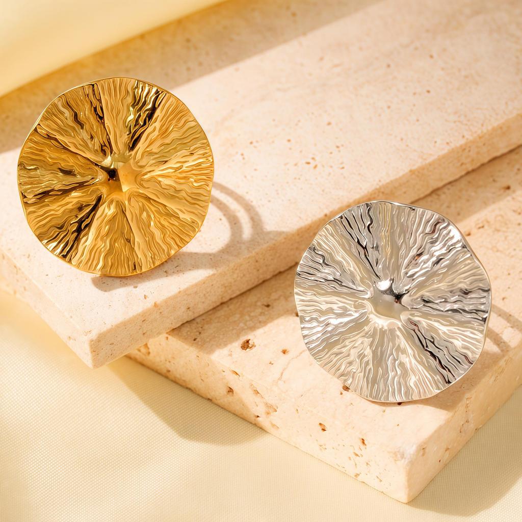 Anello aperto in acciaio inossidabile 304 con motivo a onde d'acqua, elegante, per donna