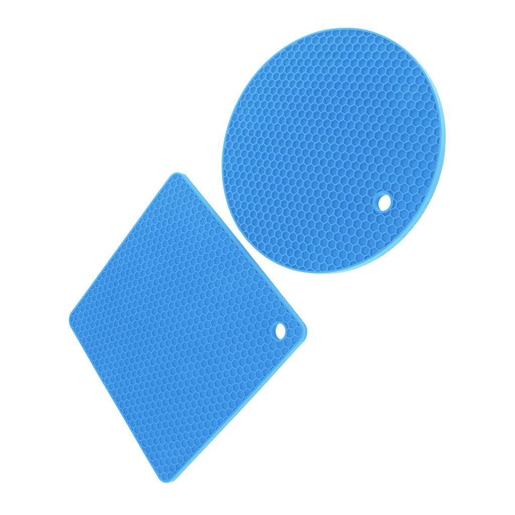 5 PCS 2 Round 3 Square Silicone Honeycomb Mat Multipurpose Hot Pads for Hot Dishes Tables Blue