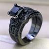 Charm Couple Rings Romantic Black Rhinestones Female Rings Set Simple Wide Stainless Steel Men Black Ring Wedding Band Jewelry