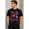 Men's Retro 80s Turbo Knight Graphic Tee, Short Sleeve Crew Neck Soft Cotton Blend, Vintage Car & City Skyline Print, Casual Streetwear Top