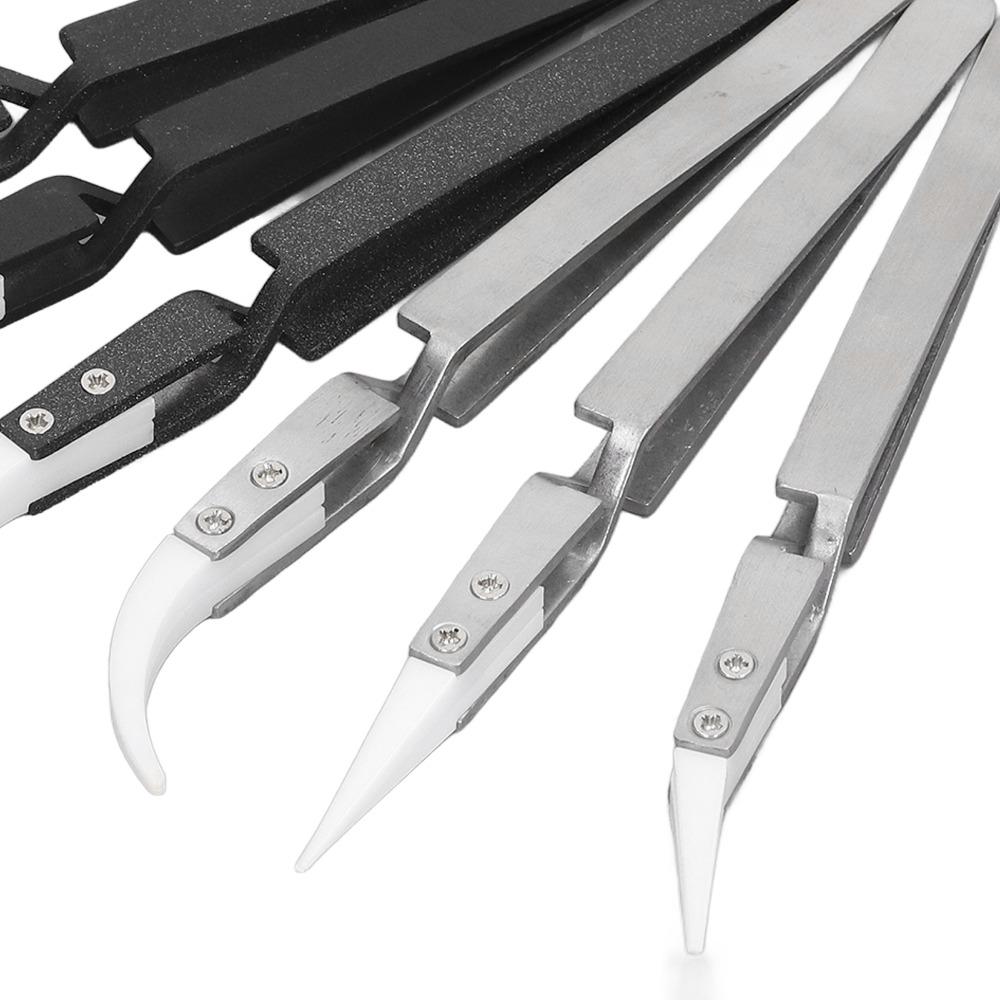 6 PCS Pointed & Curved Tips Ceramic Tweezers Electronics Tweezers Set  for Electronics and Crafting