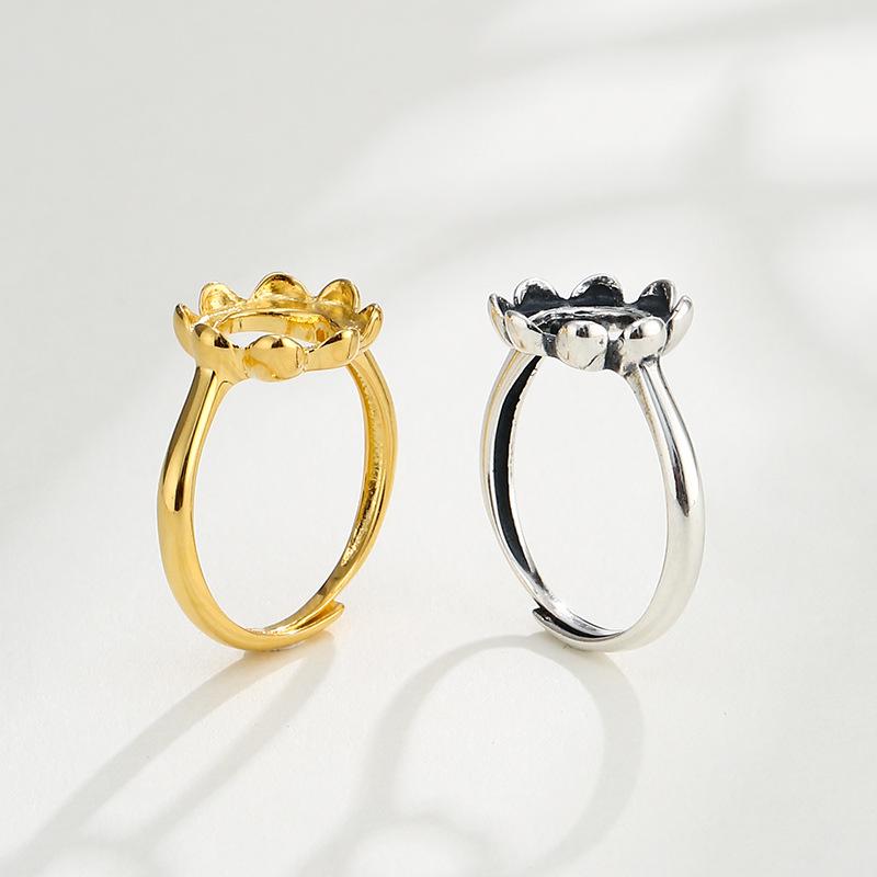 Monture de bague ronde ambrée florale rétro DIY pour femme, 10x10mm