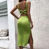 Sleeveless Dress Spring/Summer European And American Women 'S Clothing Sexy Backless Slit Slim-Fit Sheath Mid-Length Vest Dress