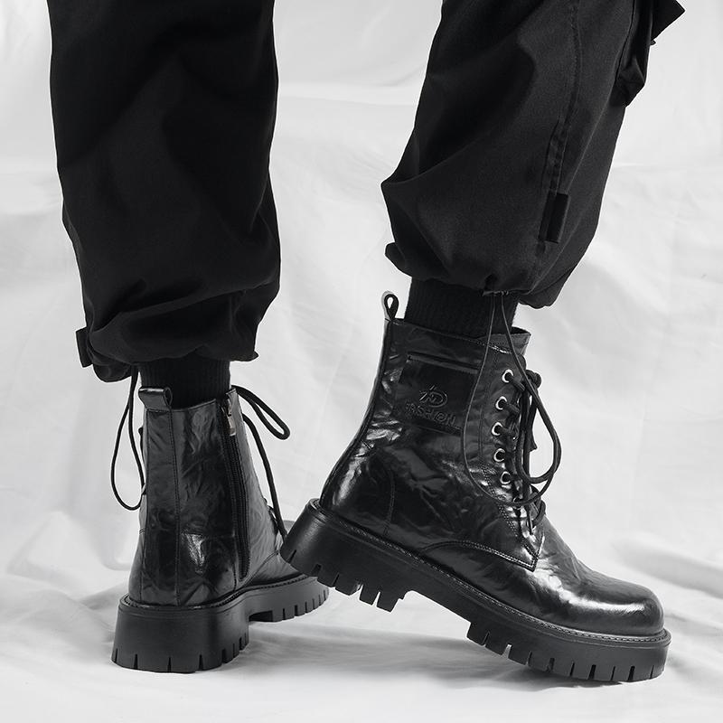 New Men's Thick Soled Boots Retro British Minimalist Style Comfortable Leisure Outdoor Street Office and Party Leather Shoes