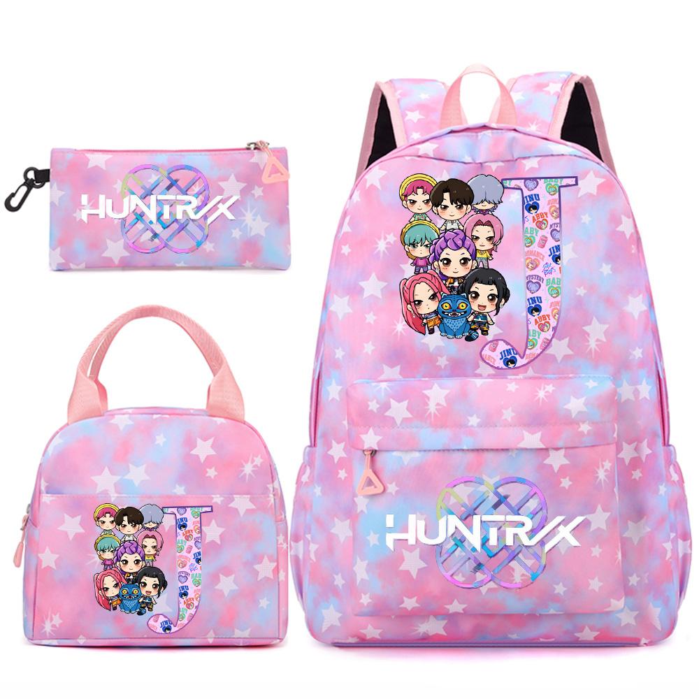 3Pcs/set 26 English Letter Kpop Printed Backpack Handbag Pencil Case for Teenger Student Girl Boy Schoolbag Kid Bookbag Large Capacity Travel Bag Gift