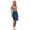 2025 Elegant Stretch Denim Skirt with Frayed Hem and Multi-Button Design