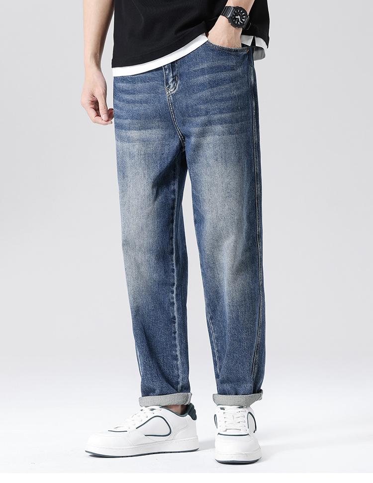 10oz Lightweight Stir Fried Sand Washed Summer Thin Denim Pants for Men