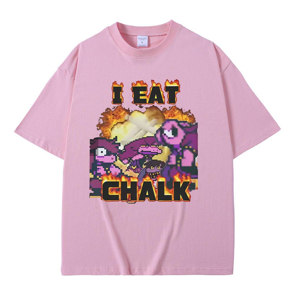 Game Deltarune I Eat Chalk Funny Meme Tshirt Men Women Causal Cotton Short Sleeve Tshirts Male Otaku Lovers Fans Gift T Shirts