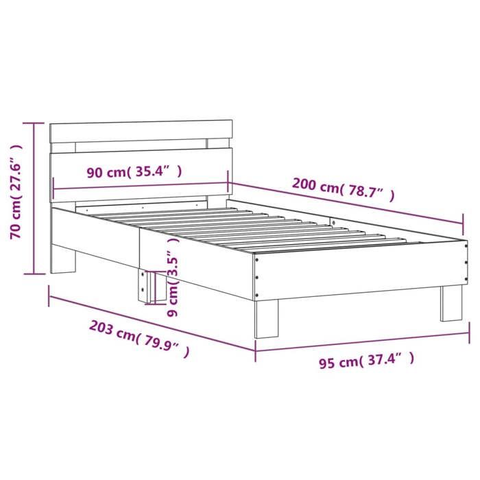 VidaXL Bed Frames Headboard and LED Lights, Single Bed with Slatted Base, Adult Bed, Bedroom Furniture, Modern, 838717