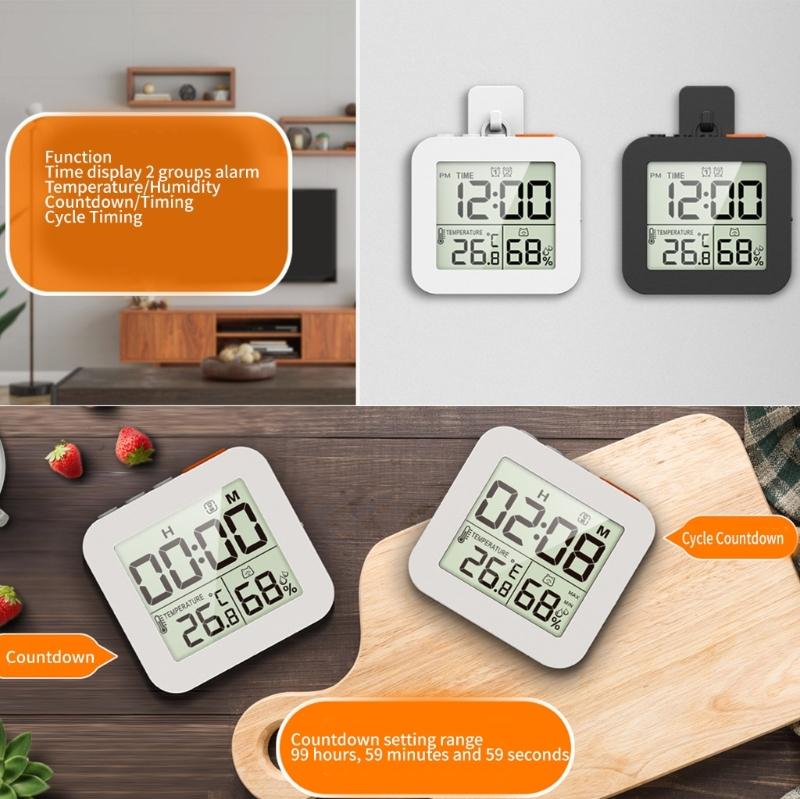 Portable Digital Alarm Clock with Temperature Humidity Reading Multifunctional Desk Clock for Home Heavy Sleeper Alarms