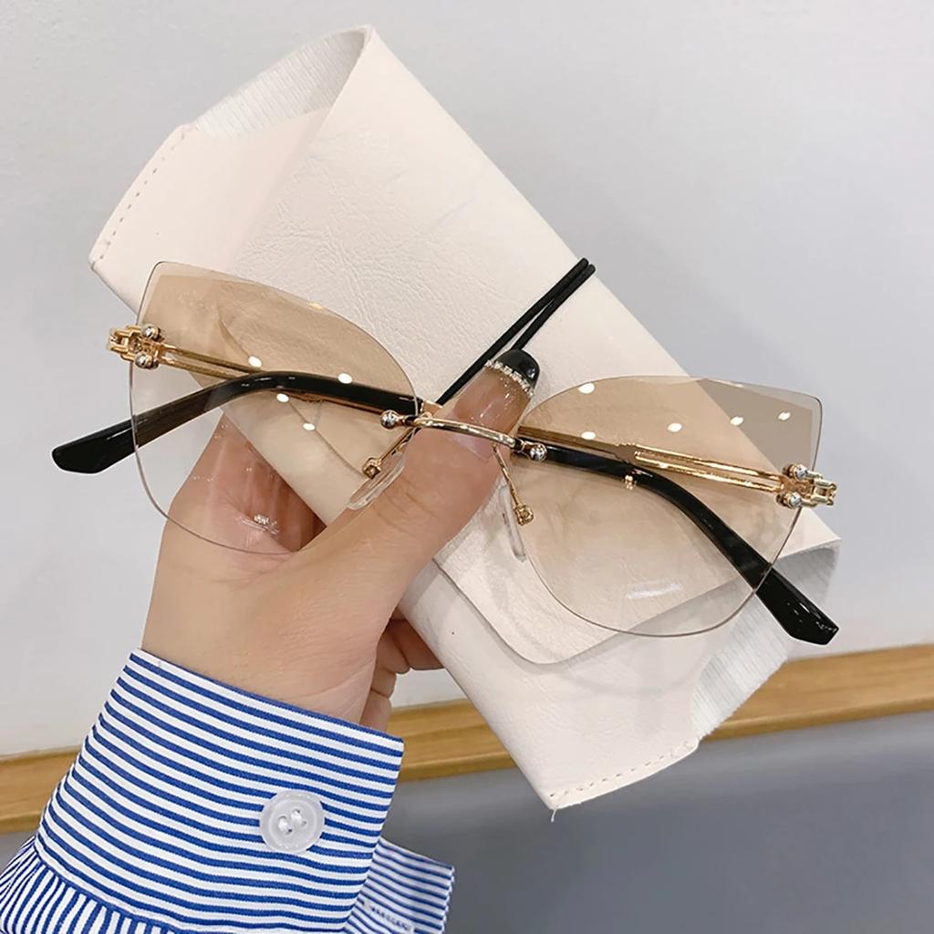Rimless Luxury Fashion Cat Eye Sunglasses Women Glasses Blue Shades Lunette De Soleil Femme Gafas De Sol Mujer Lentes