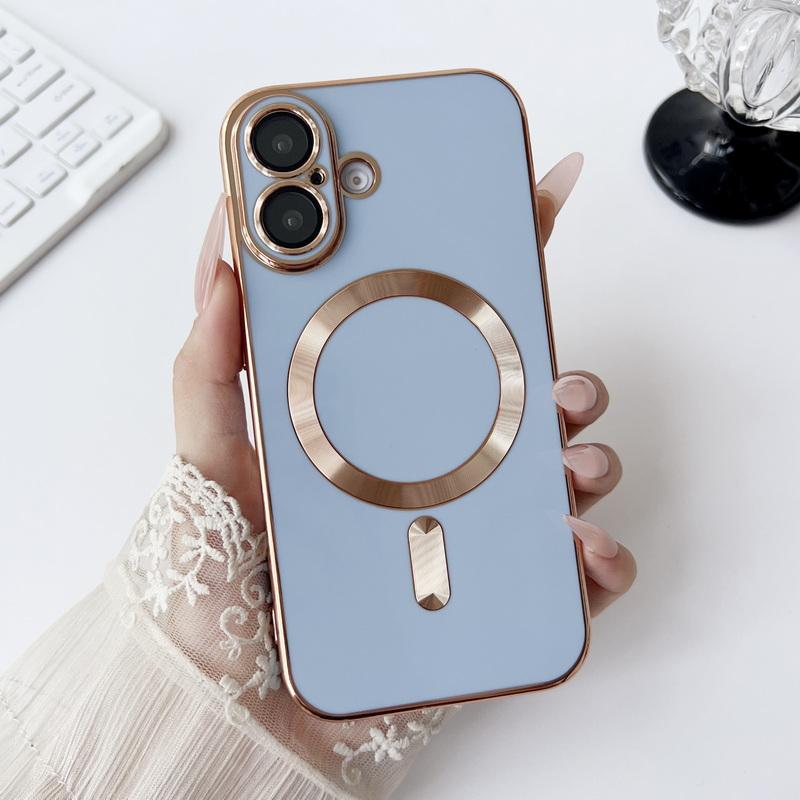 For iPhone 16 Pro 15 14 Plus 13 12 Pro Max 11 Electroplating with Lens Flims for Magsafe Magnetic Shockproof Soft Tpu Plain Color Slim Case Cover