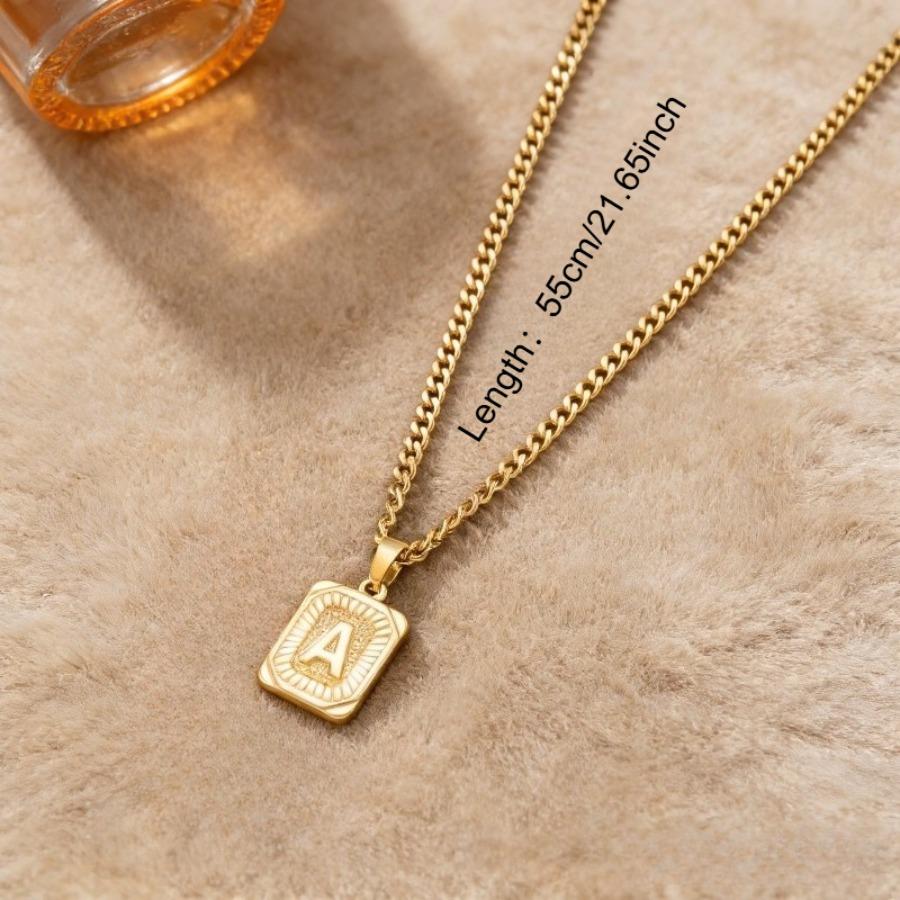 1pc Cuban Chain Necklace Suitable for Men & Women, Thick A-Tag Pendant Collarbone Chain with Lobster Clasp