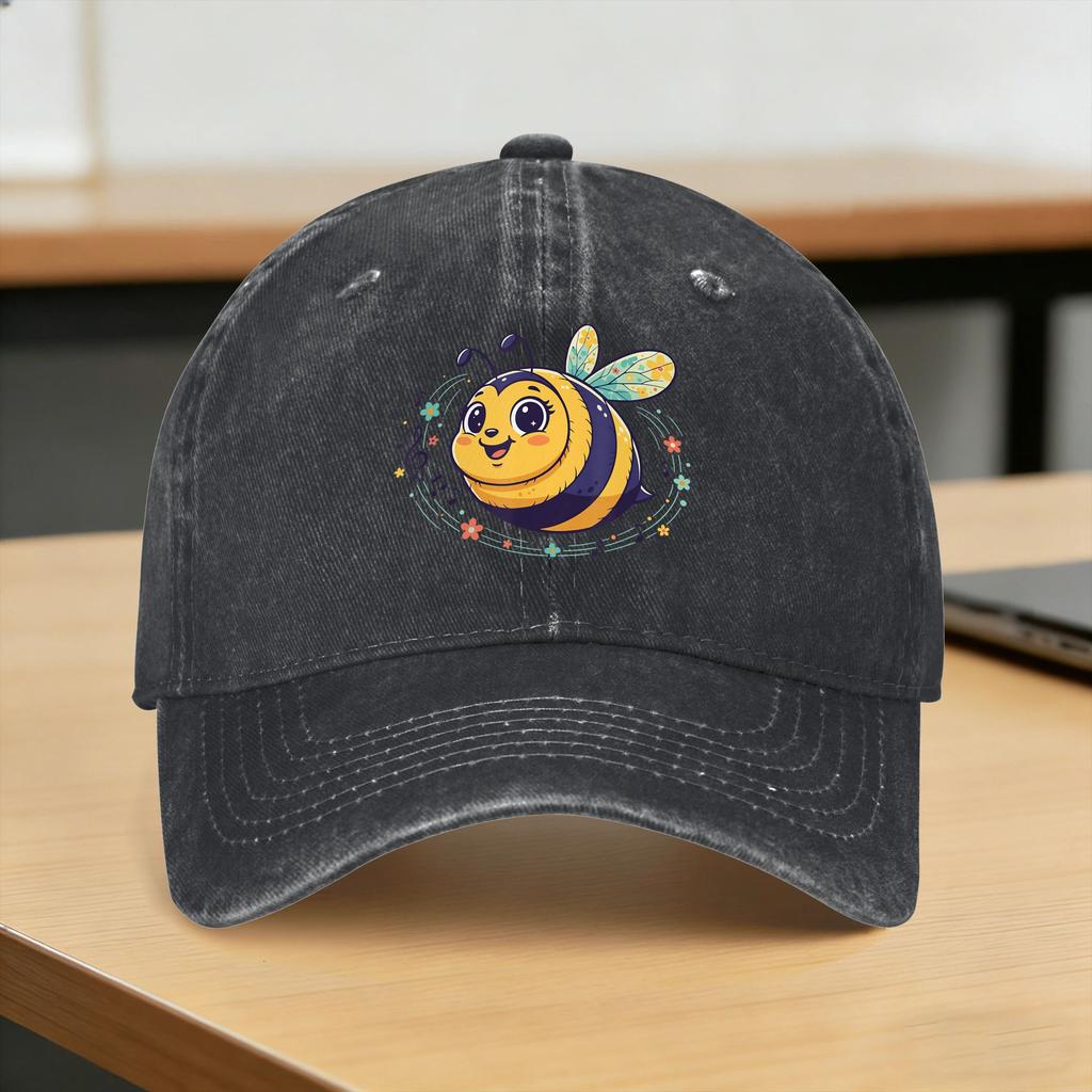 Happy Singing Bee with Flowers and Music Notes Casual Baseball Cap Kpop Rock Hats Summer High Quality Unisex Snapback Cap