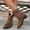 Fashion Coarse Heel Pointed Short Boots Children's Leopard Print Medium Heel One Pedal Sleeve Martin Boots Large Size 43