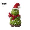 Elf Figurine for Christmas Green Monsters Ornament with Santa Hat And Scarf, Resin Frog Miniature Figurines Home Decoration, Outdoor Garden
