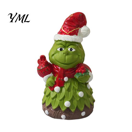 Elf Figurine for Christmas Green Monsters Ornament with Santa Hat And Scarf, Resin Frog Miniature Figurines Home Decoration, Outdoor Garden