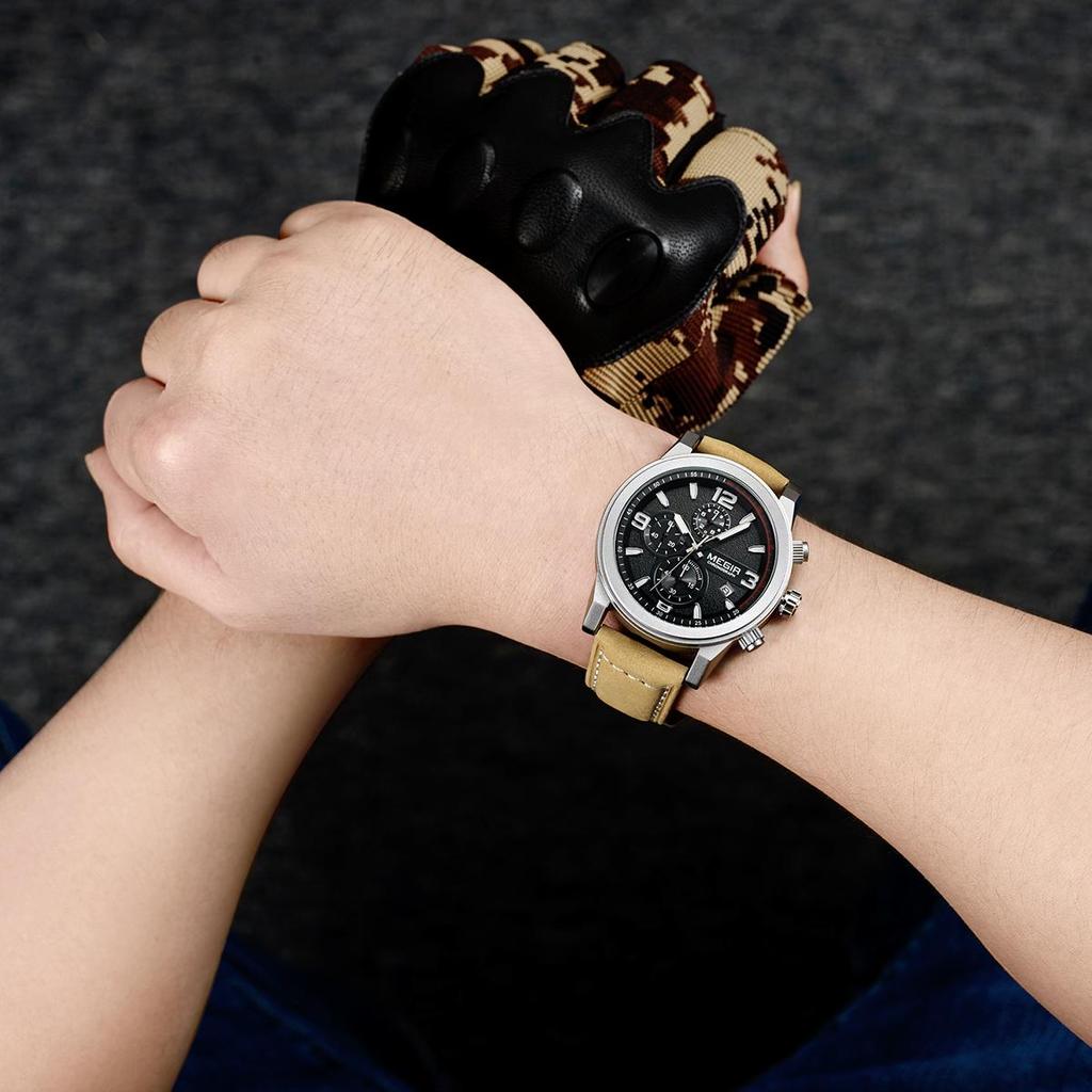 Megir Fashion Sport Watch Men Luxury Brand Men Quartz Watches Chronogragph Clock Leather Band Army Military Wrist Watch 2026